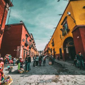 People gathered on a street in Mexico