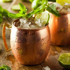 Cold Moscow Mule in copper mug