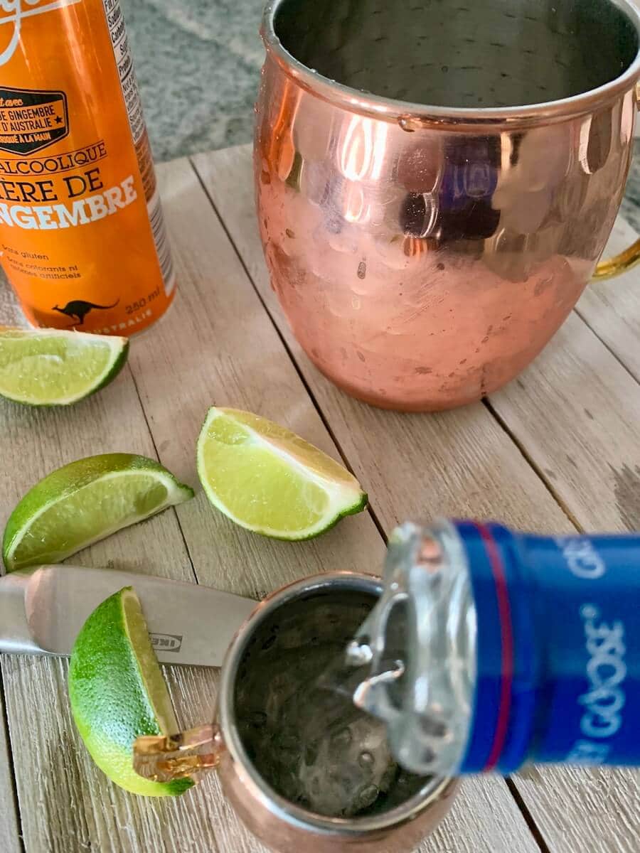 Pouring Vodka for Moscow Mule