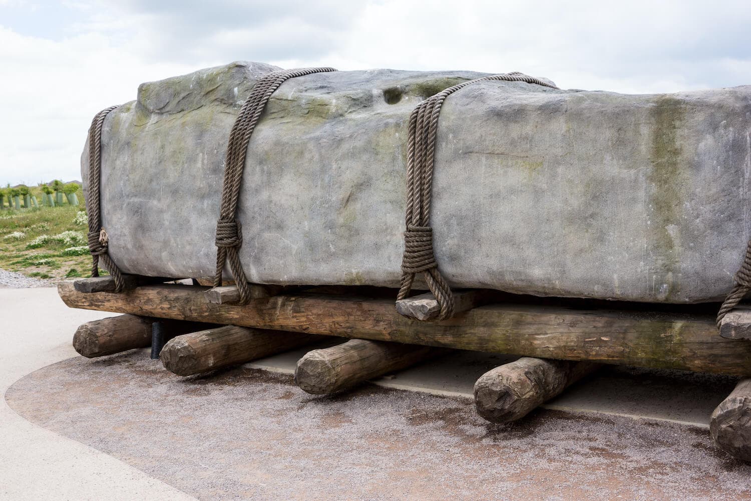 An example of how the stone were hauled to Stonehenge, England.