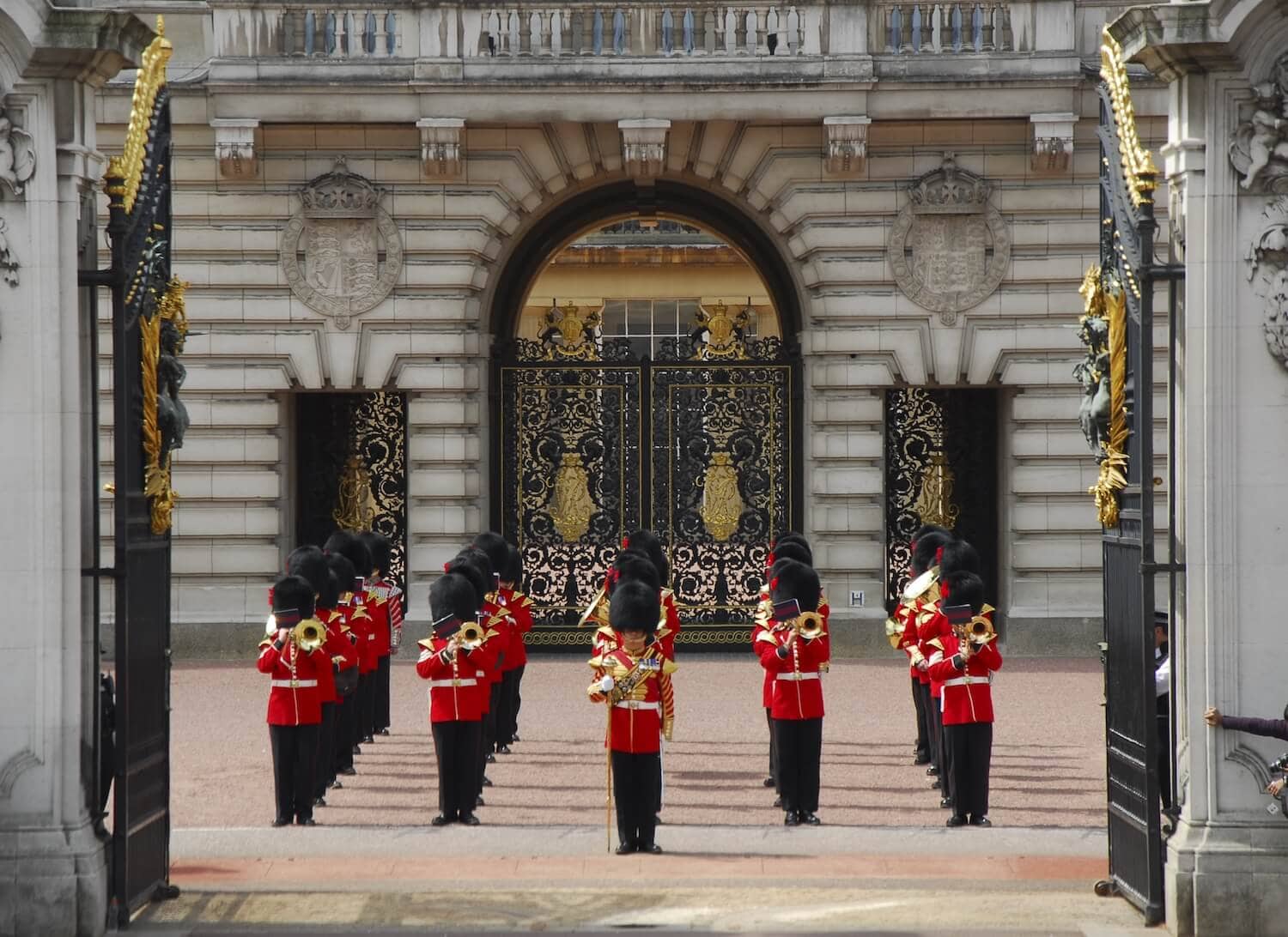 Guards marching in front of Buckingham Palace