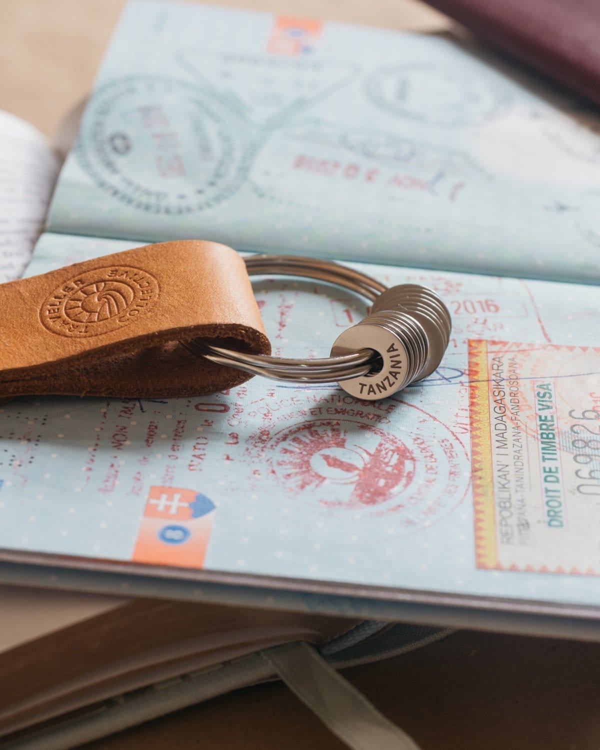 a travellers colective set of rings sitting on a stamped passport